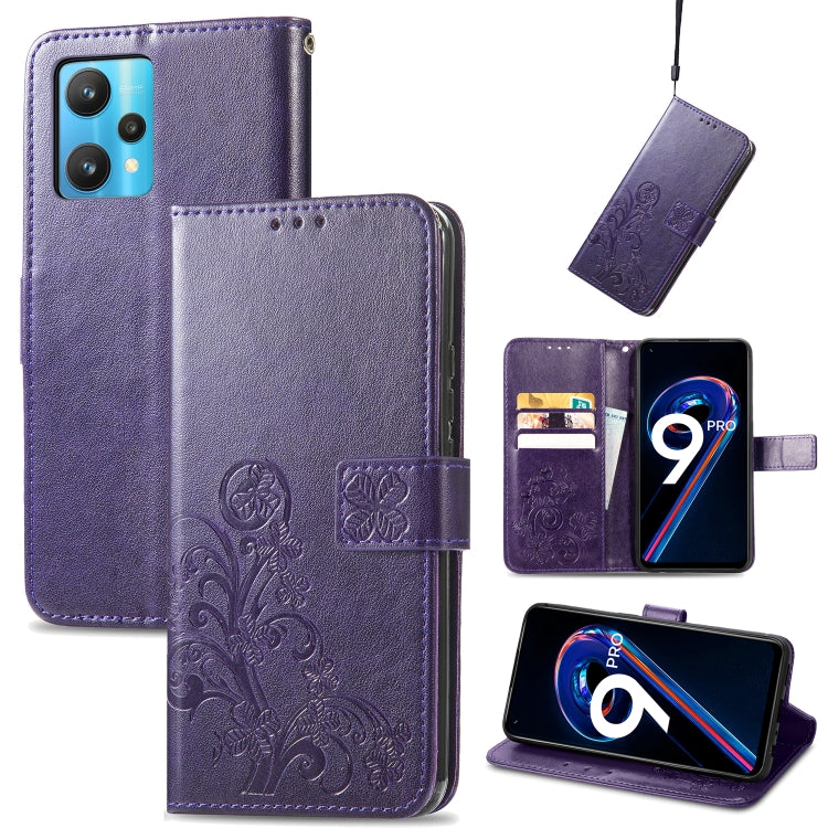 For OPPO Realme 9 Pro Four-leaf Clasp Embossed Buckle Leather Phone Case