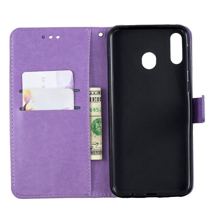 For Galaxy M20 Diamond Encrusted Butterflies Love Flowers Pattern Horizontal Flip Leather Case with Holder & Card Slots & Wallet & Lanyard