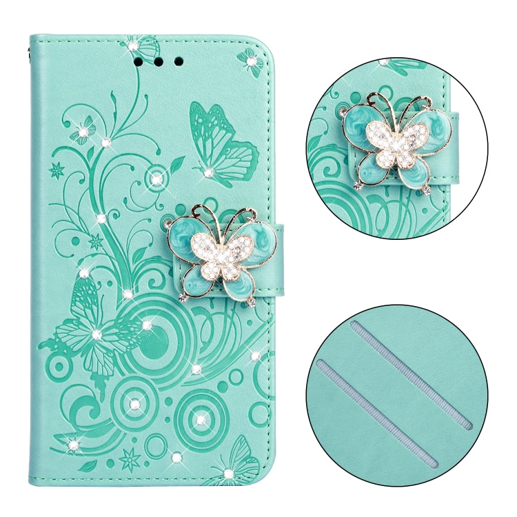 For Galaxy M20 Diamond Encrusted Butterflies Love Flowers Pattern Horizontal Flip Leather Case with Holder & Card Slots & Wallet & Lanyard