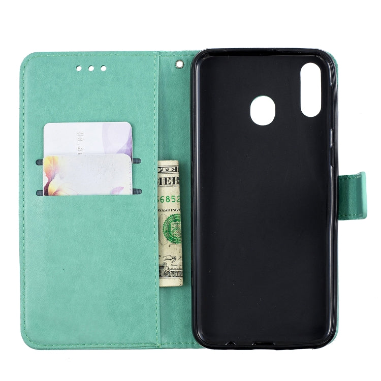 For Galaxy M20 Diamond Encrusted Butterflies Love Flowers Pattern Horizontal Flip Leather Case with Holder & Card Slots & Wallet & Lanyard