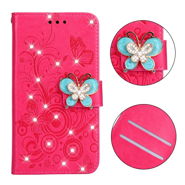 For Galaxy M20 Diamond Encrusted Butterflies Love Flowers Pattern Horizontal Flip Leather Case with Holder & Card Slots & Wallet & Lanyard