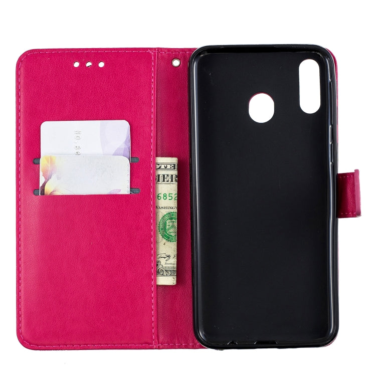 For Galaxy M20 Diamond Encrusted Butterflies Love Flowers Pattern Horizontal Flip Leather Case with Holder & Card Slots & Wallet & Lanyard