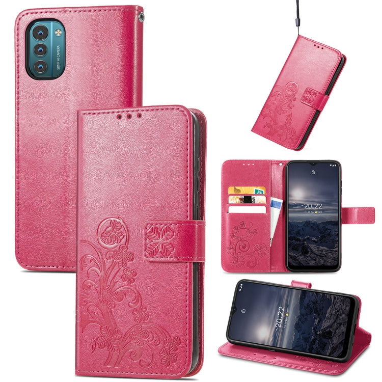 For Nokia G21 Four-leaf Clasp Embossed Buckle Leather Phone Case