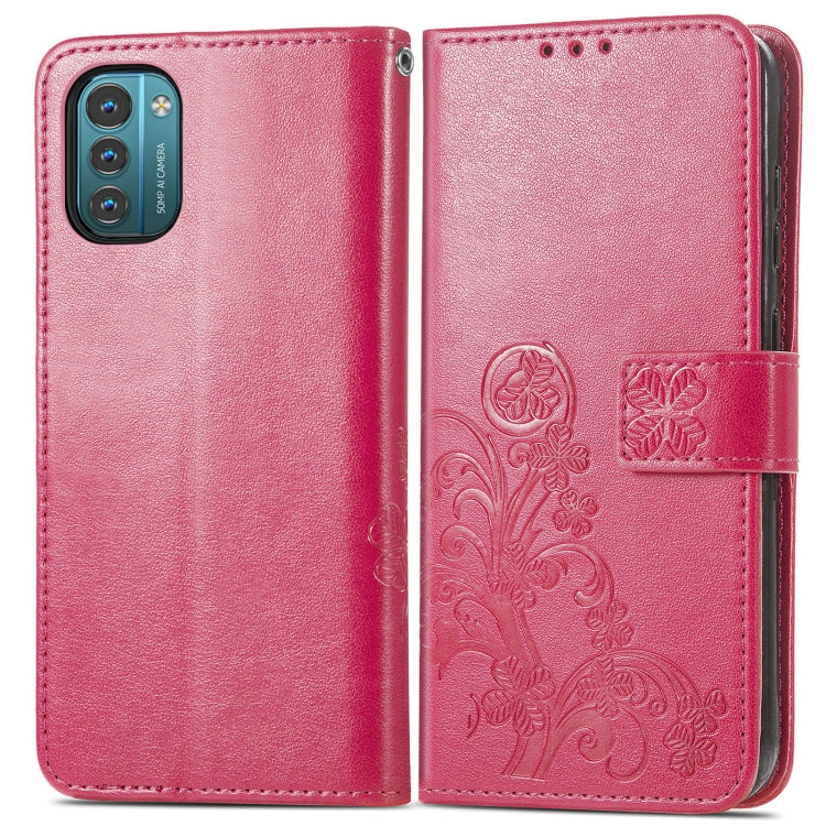 For Nokia G21 Four-leaf Clasp Embossed Buckle Leather Phone Case