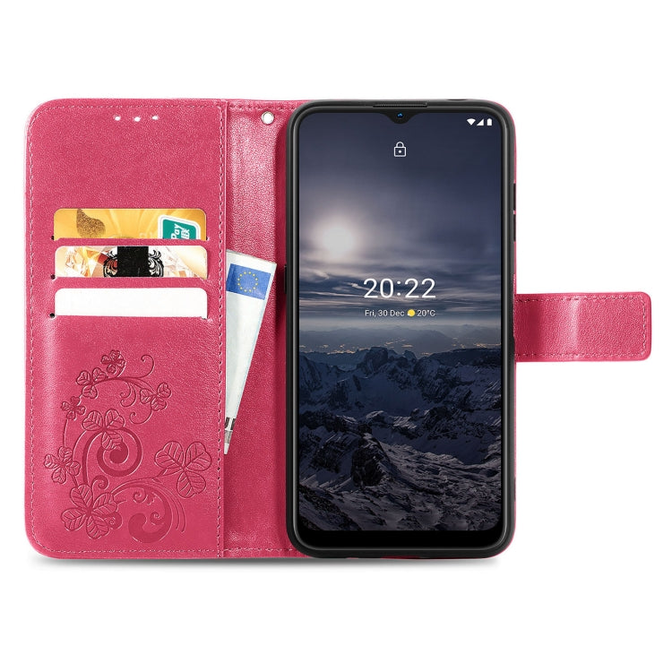 For Nokia G21 Four-leaf Clasp Embossed Buckle Leather Phone Case