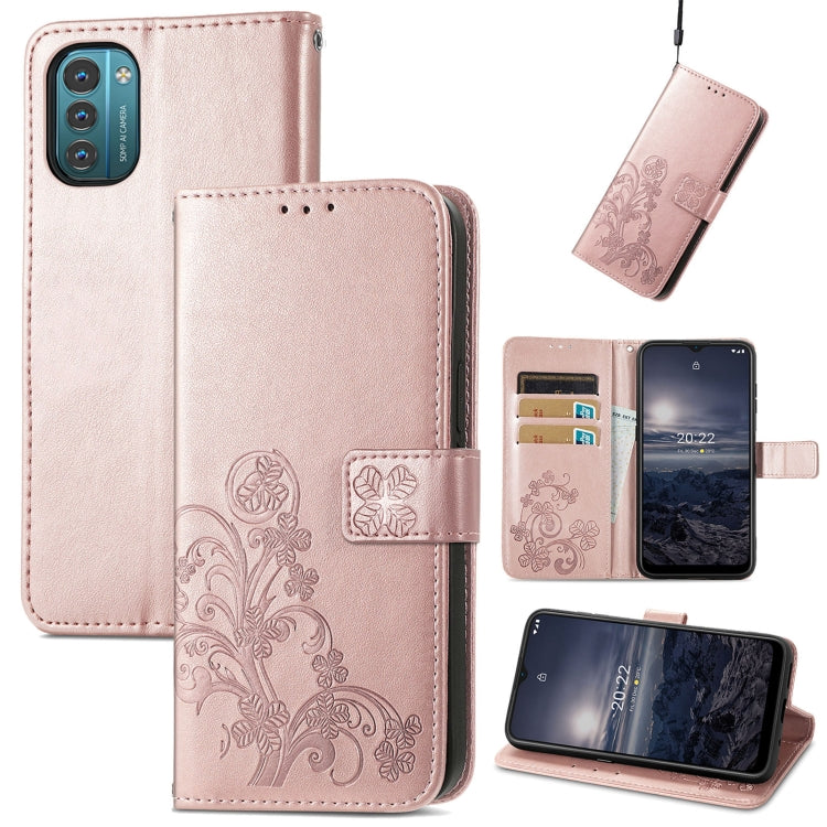 For Nokia G21 Four-leaf Clasp Embossed Buckle Leather Phone Case