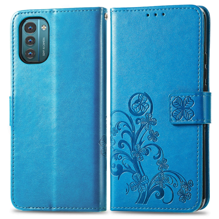 For Nokia G21 Four-leaf Clasp Embossed Buckle Leather Phone Case