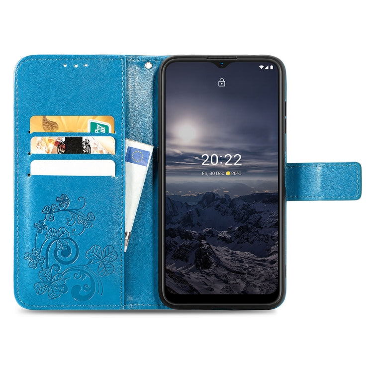 For Nokia G21 Four-leaf Clasp Embossed Buckle Leather Phone Case