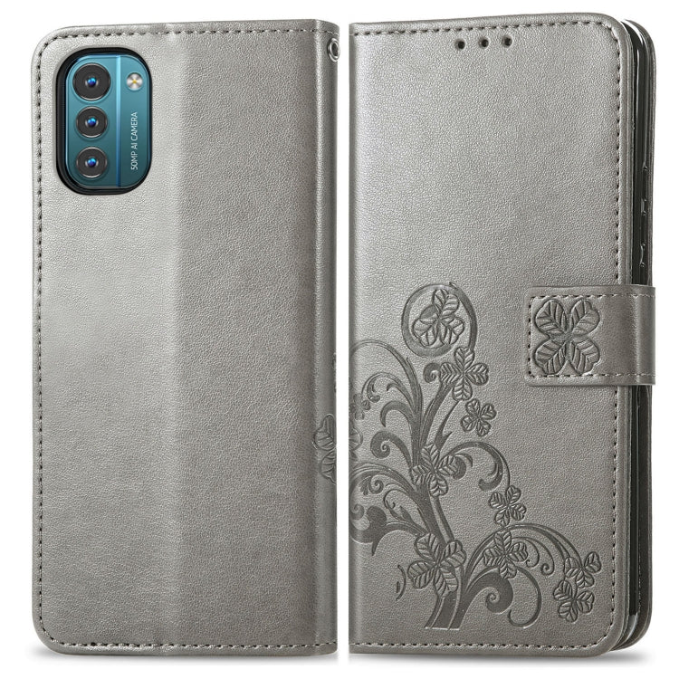 For Nokia G21 Four-leaf Clasp Embossed Buckle Leather Phone Case