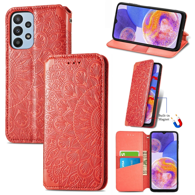 For Samsung Galaxy  A23 Blooming Mandala Embossed Magnetic Leather Phone Case