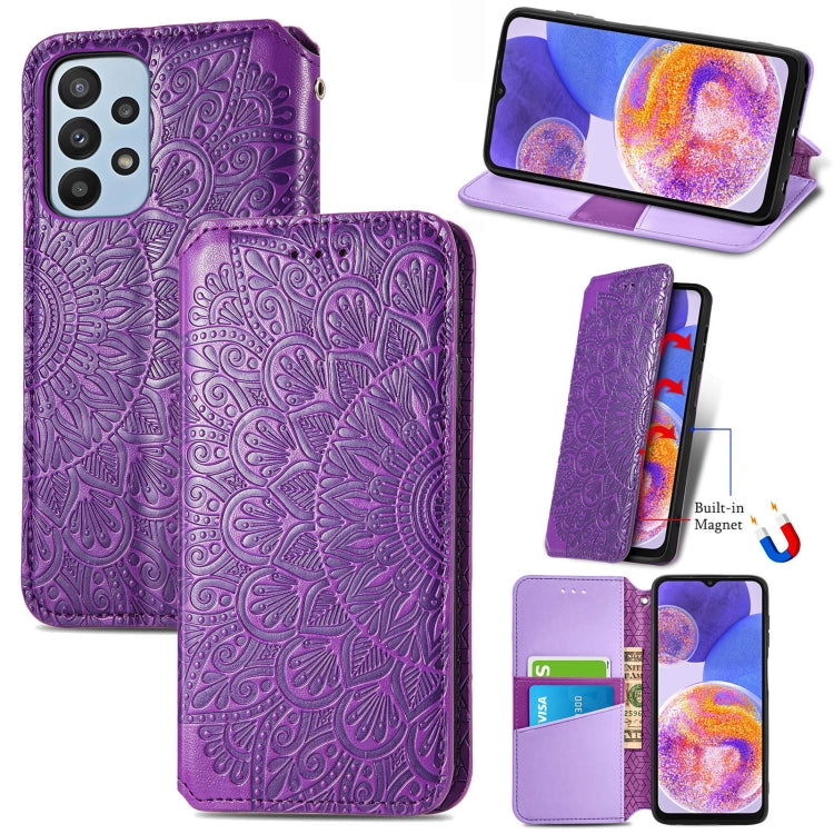 For Samsung Galaxy  A23 Blooming Mandala Embossed Magnetic Leather Phone Case