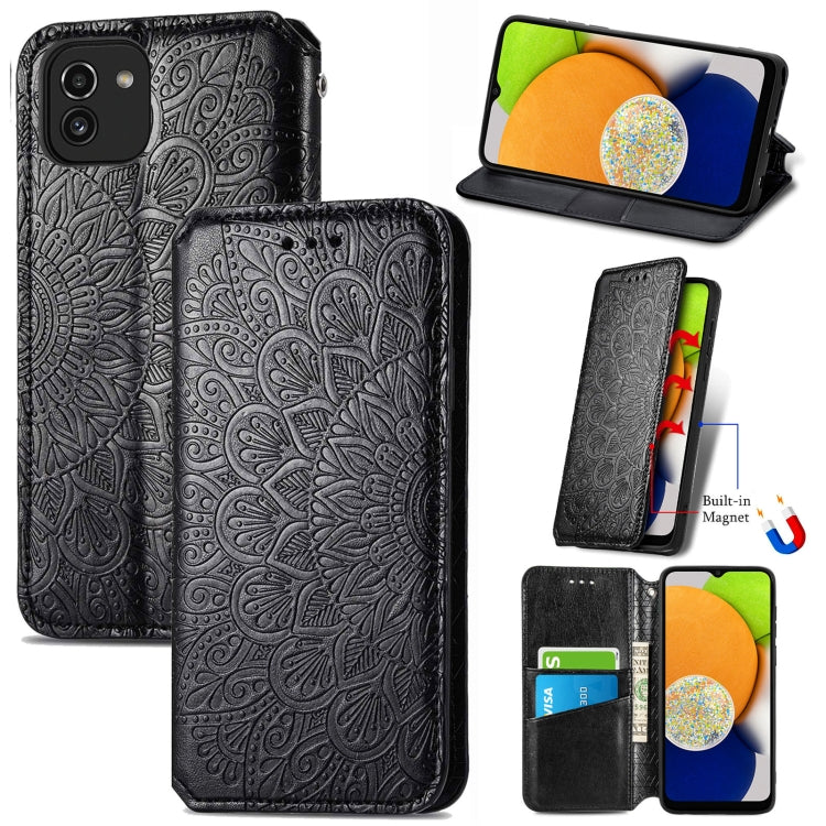 For Samsung Galaxy A03 Blooming Mandala Embossed Magnetic Leather Phone Case