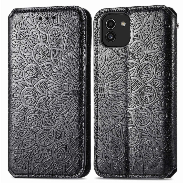 For Samsung Galaxy A03 Blooming Mandala Embossed Magnetic Leather Phone Case