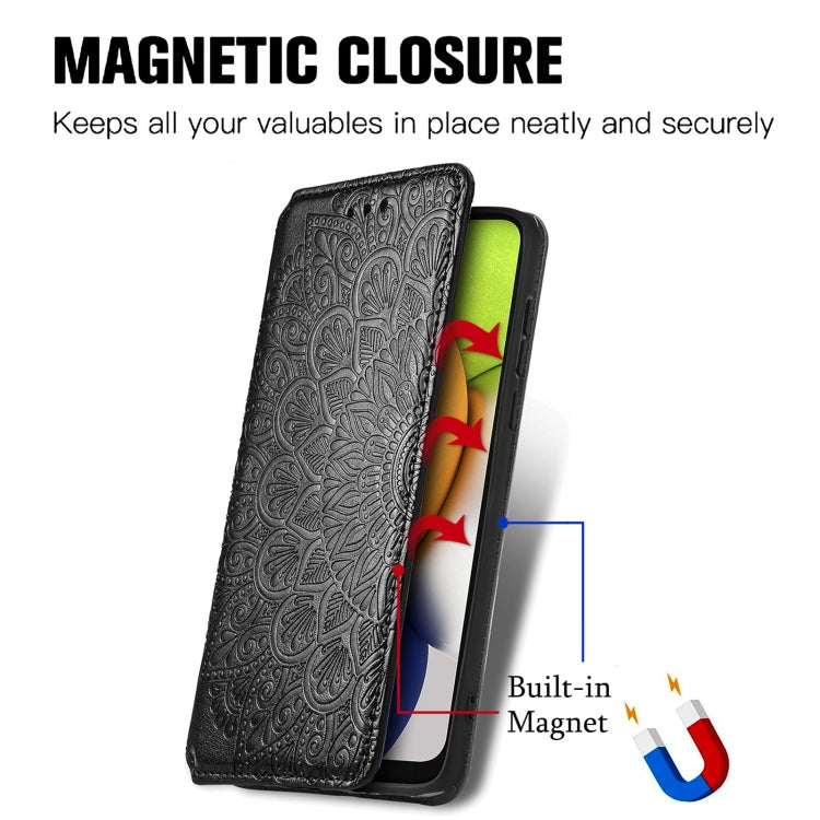For Samsung Galaxy A03 Blooming Mandala Embossed Magnetic Leather Phone Case