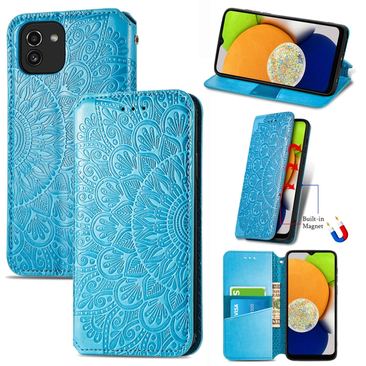 For Samsung Galaxy A03 Blooming Mandala Embossed Magnetic Leather Phone Case