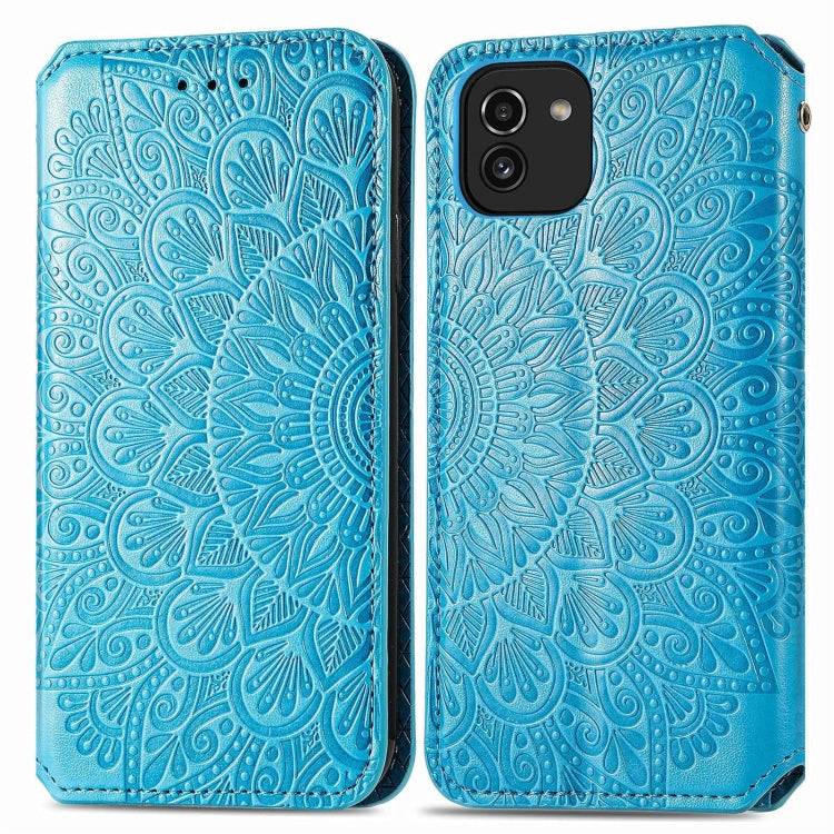 For Samsung Galaxy A03 Blooming Mandala Embossed Magnetic Leather Phone Case