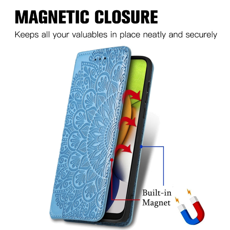 For Samsung Galaxy A03 Blooming Mandala Embossed Magnetic Leather Phone Case