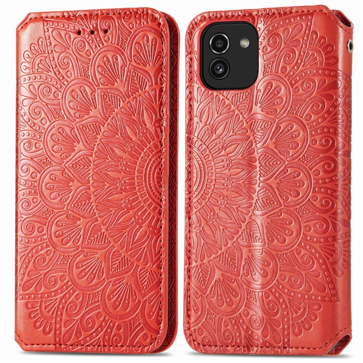For Samsung Galaxy A03 Blooming Mandala Embossed Magnetic Leather Phone Case