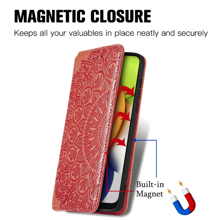 For Samsung Galaxy A03 Blooming Mandala Embossed Magnetic Leather Phone Case