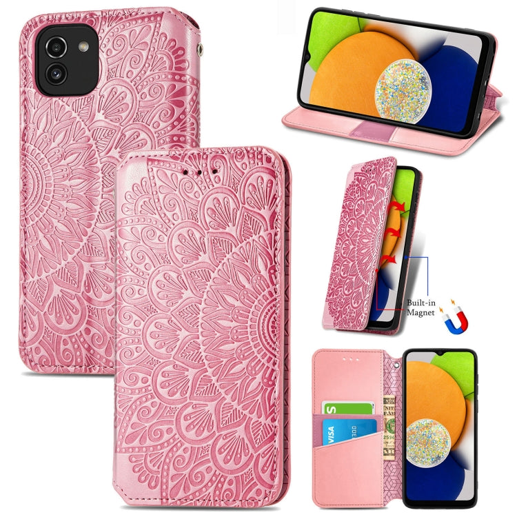 For Samsung Galaxy A03 Blooming Mandala Embossed Magnetic Leather Phone Case