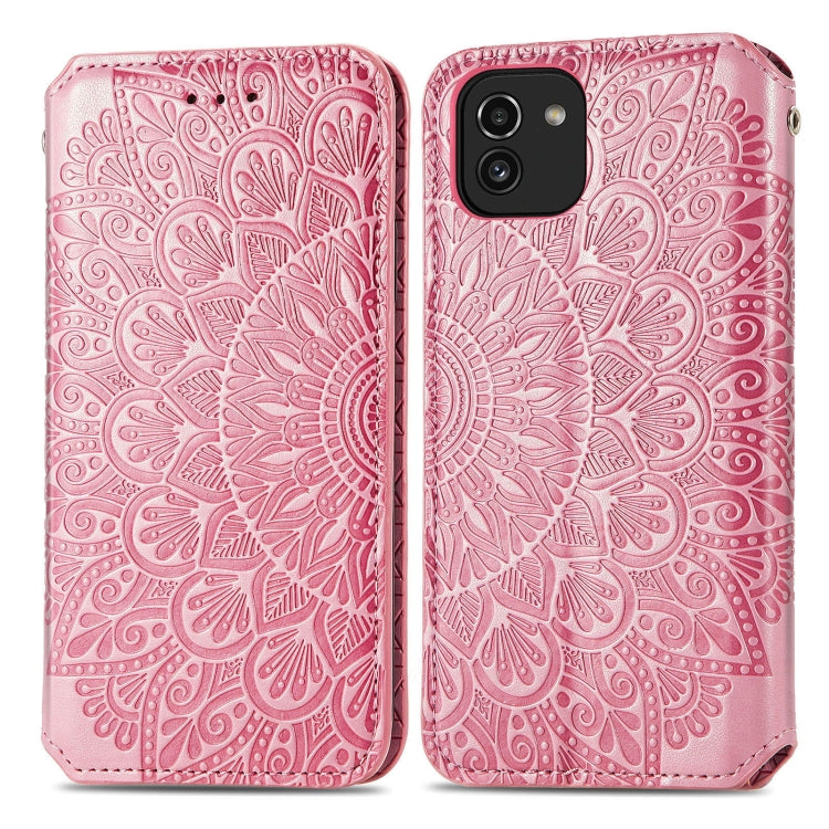 For Samsung Galaxy A03 Blooming Mandala Embossed Magnetic Leather Phone Case