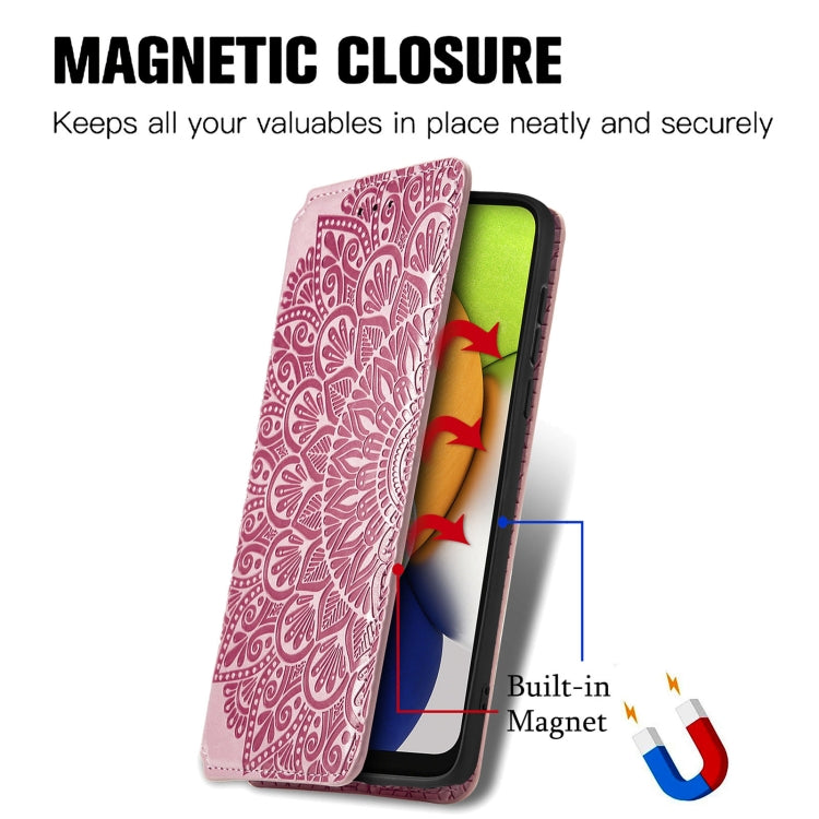 For Samsung Galaxy A03 Blooming Mandala Embossed Magnetic Leather Phone Case