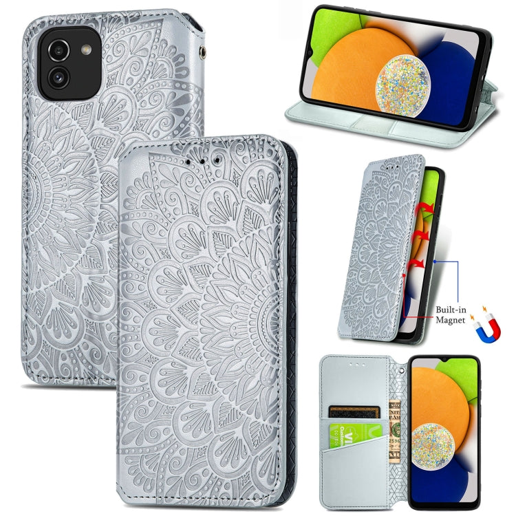 For Samsung Galaxy A03 Blooming Mandala Embossed Magnetic Leather Phone Case