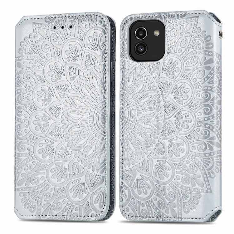 For Samsung Galaxy A03 Blooming Mandala Embossed Magnetic Leather Phone Case