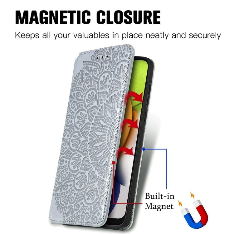 For Samsung Galaxy A03 Blooming Mandala Embossed Magnetic Leather Phone Case