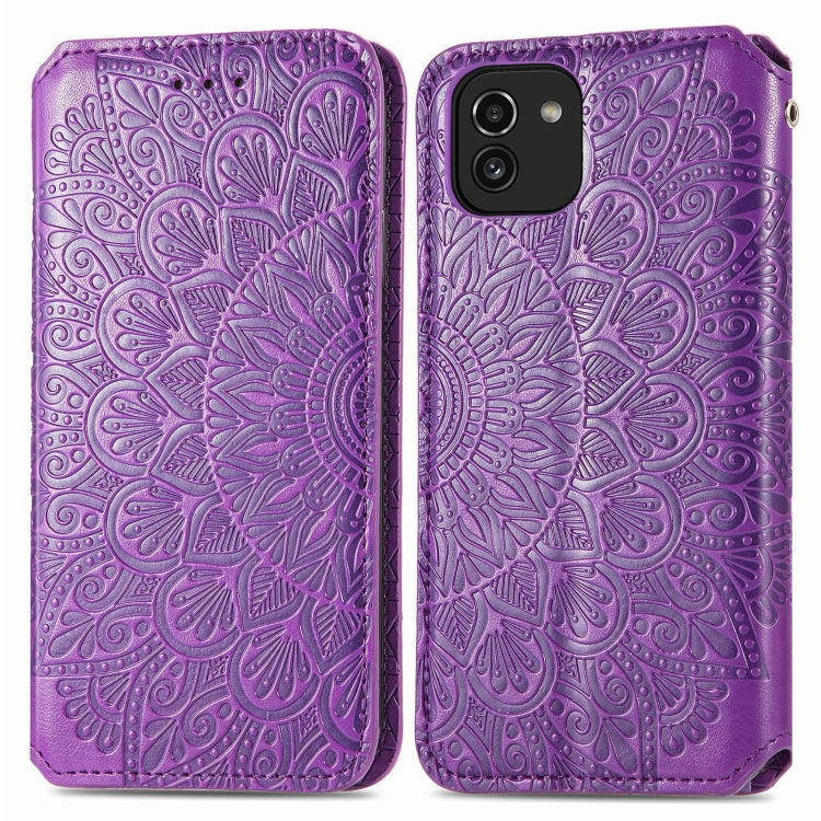 For Samsung Galaxy A03 Blooming Mandala Embossed Magnetic Leather Phone Case