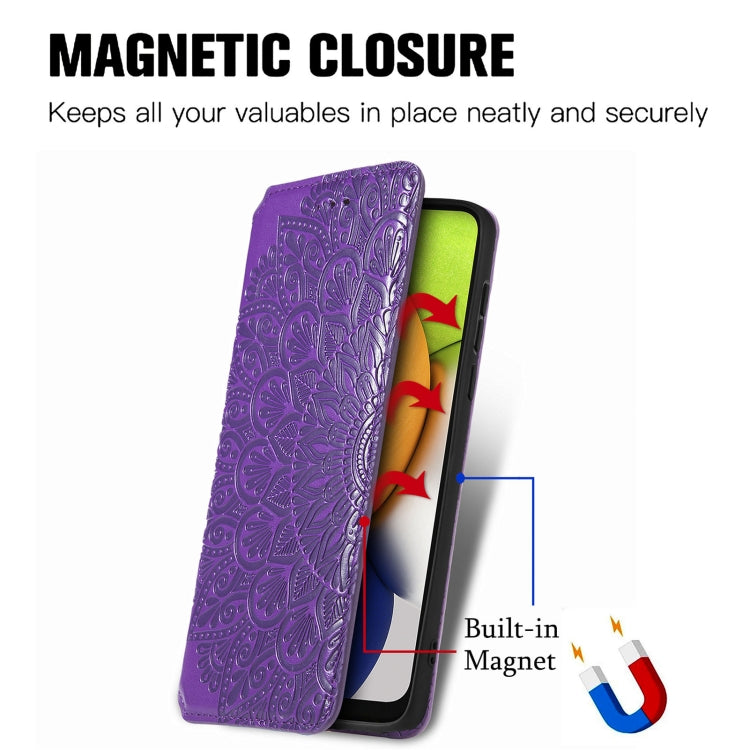 For Samsung Galaxy A03 Blooming Mandala Embossed Magnetic Leather Phone Case