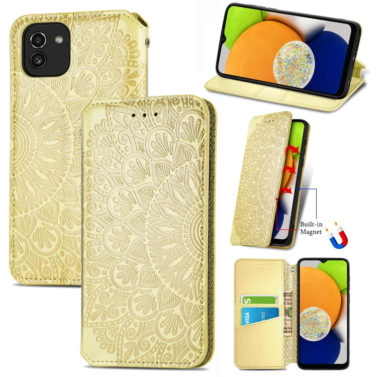 For Samsung Galaxy A03 Blooming Mandala Embossed Magnetic Leather Phone Case