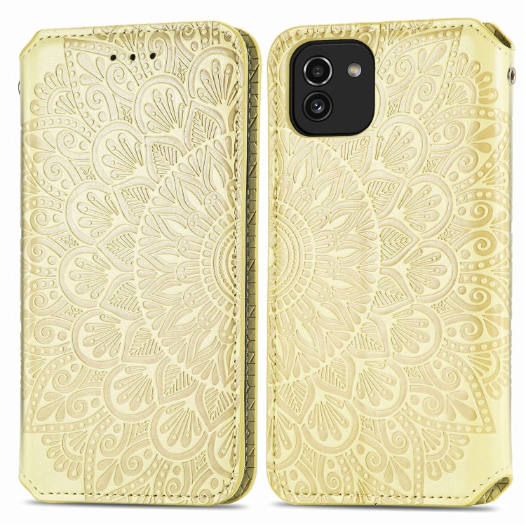 For Samsung Galaxy A03 Blooming Mandala Embossed Magnetic Leather Phone Case