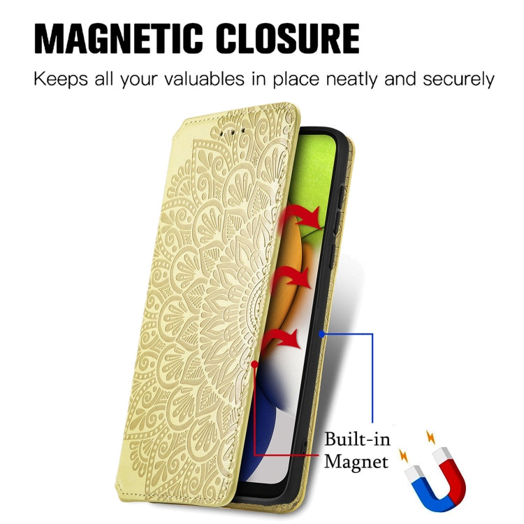 For Samsung Galaxy A03 Blooming Mandala Embossed Magnetic Leather Phone Case