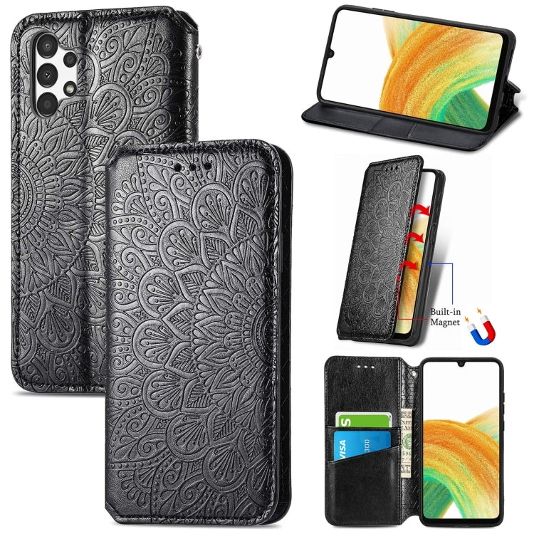 For Samsung Galaxy A13 4G Blooming Mandala Embossed Magnetic Leather Phone Case