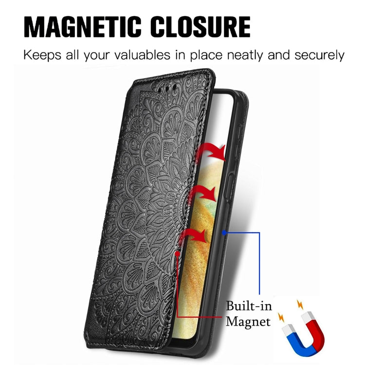 For Samsung Galaxy A13 4G Blooming Mandala Embossed Magnetic Leather Phone Case