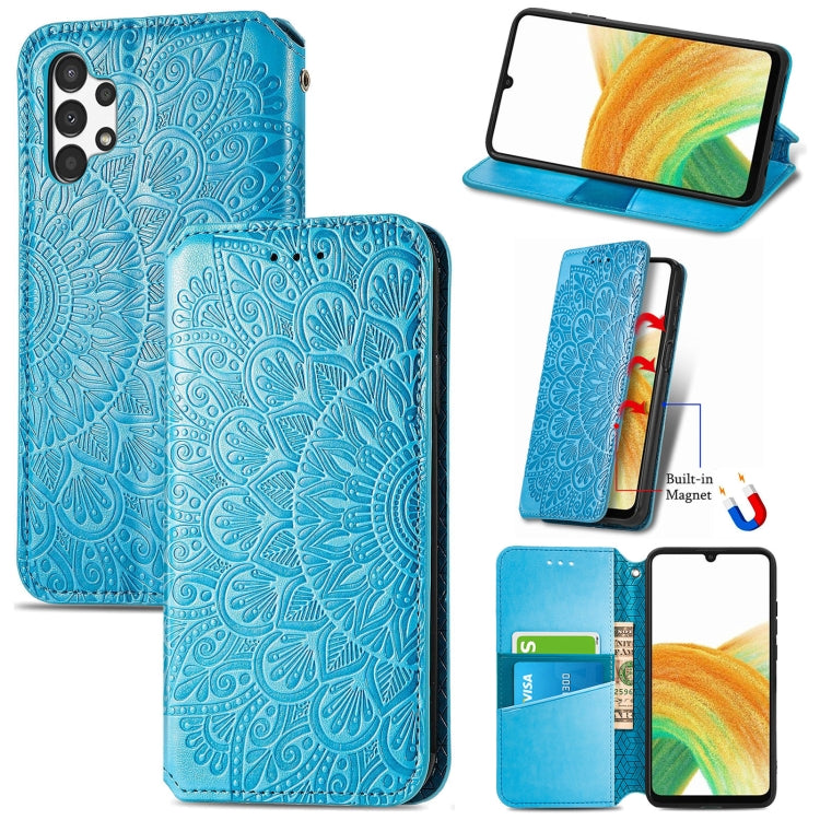For Samsung Galaxy A13 4G Blooming Mandala Embossed Magnetic Leather Phone Case