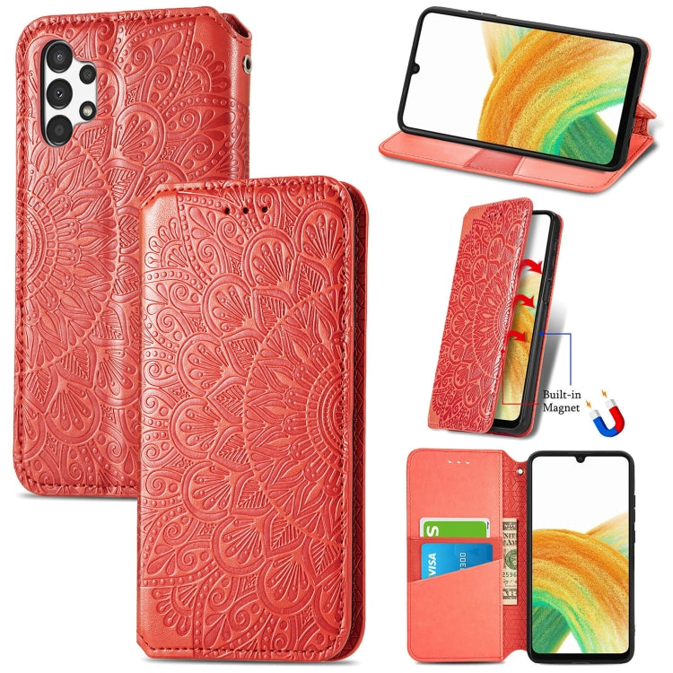 For Samsung Galaxy A13 4G Blooming Mandala Embossed Magnetic Leather Phone Case
