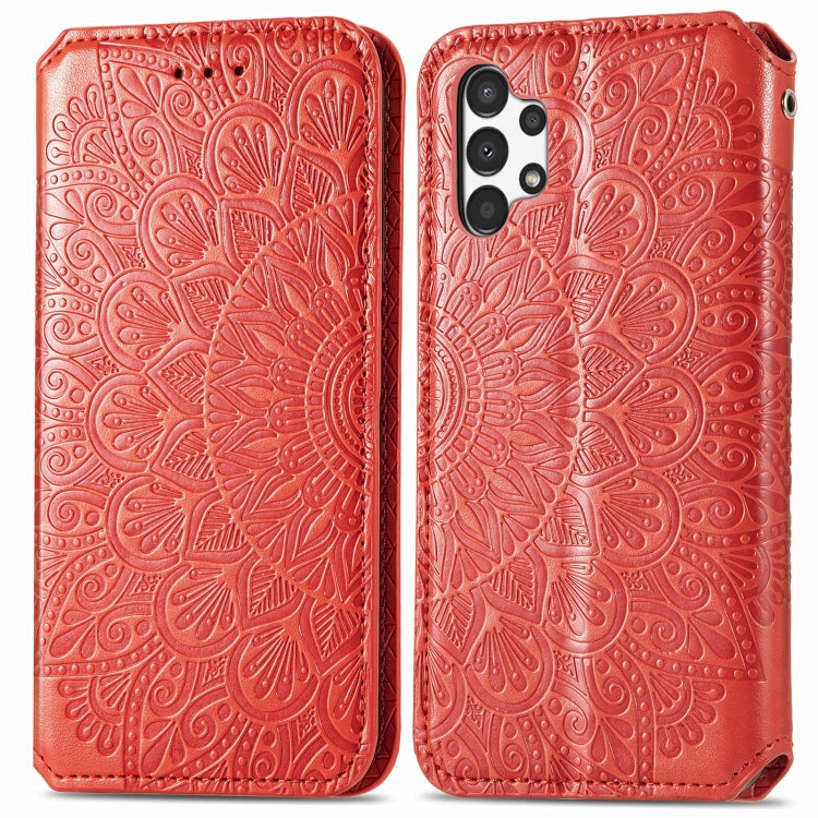 For Samsung Galaxy A13 4G Blooming Mandala Embossed Magnetic Leather Phone Case