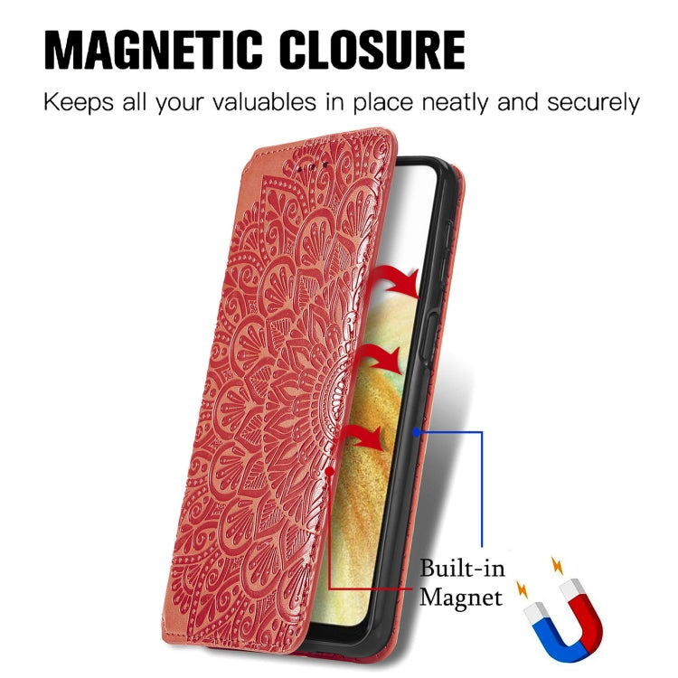 For Samsung Galaxy A13 4G Blooming Mandala Embossed Magnetic Leather Phone Case