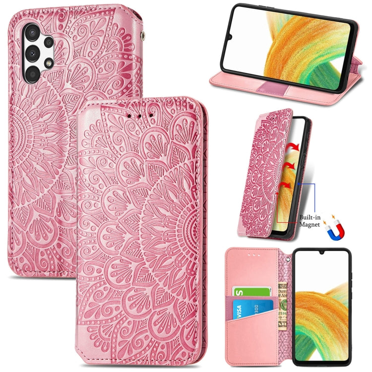 For Samsung Galaxy A13 4G Blooming Mandala Embossed Magnetic Leather Phone Case