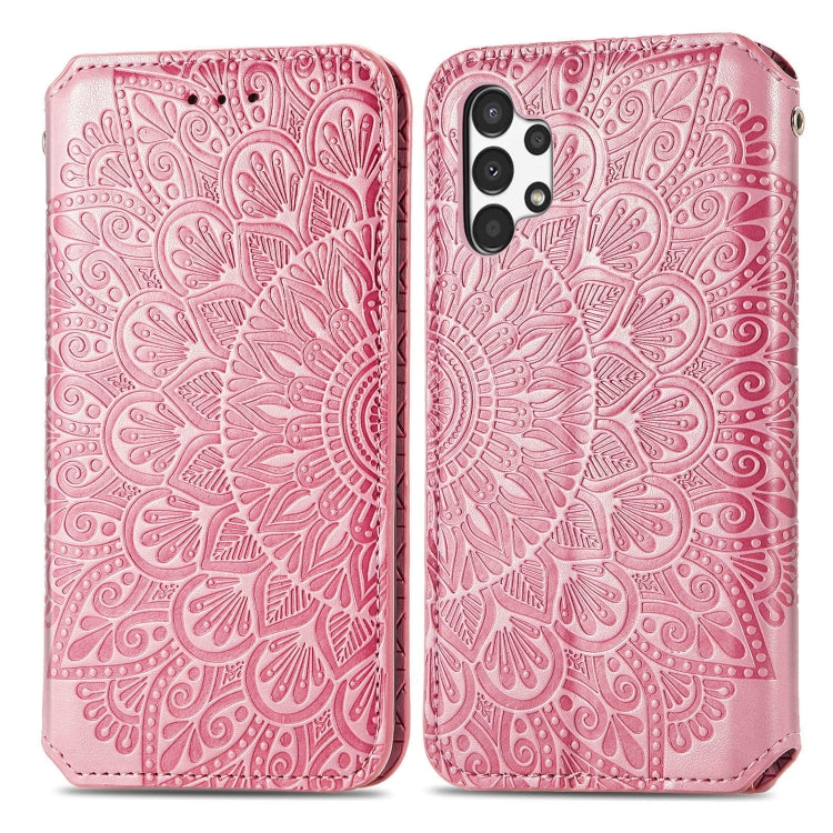 For Samsung Galaxy A13 4G Blooming Mandala Embossed Magnetic Leather Phone Case