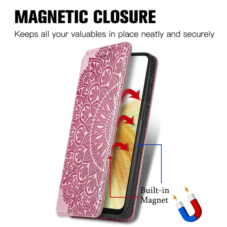 For Samsung Galaxy A13 4G Blooming Mandala Embossed Magnetic Leather Phone Case