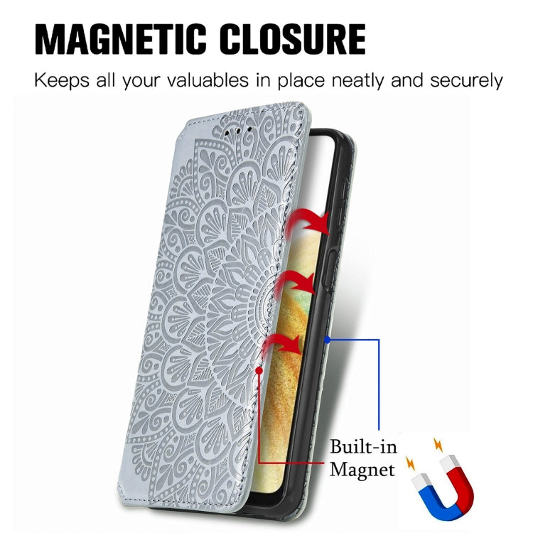 For Samsung Galaxy A13 4G Blooming Mandala Embossed Magnetic Leather Phone Case