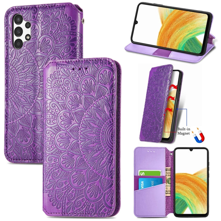 For Samsung Galaxy A13 4G Blooming Mandala Embossed Magnetic Leather Phone Case