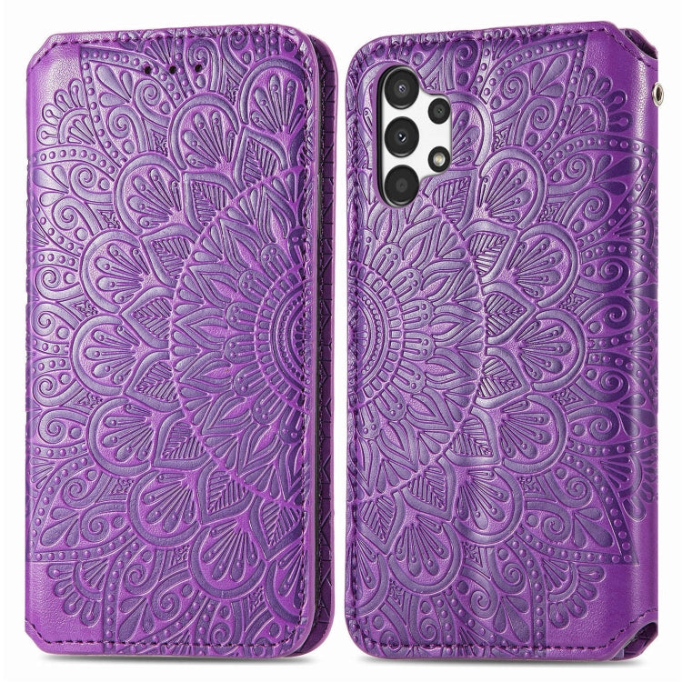 For Samsung Galaxy A13 4G Blooming Mandala Embossed Magnetic Leather Phone Case