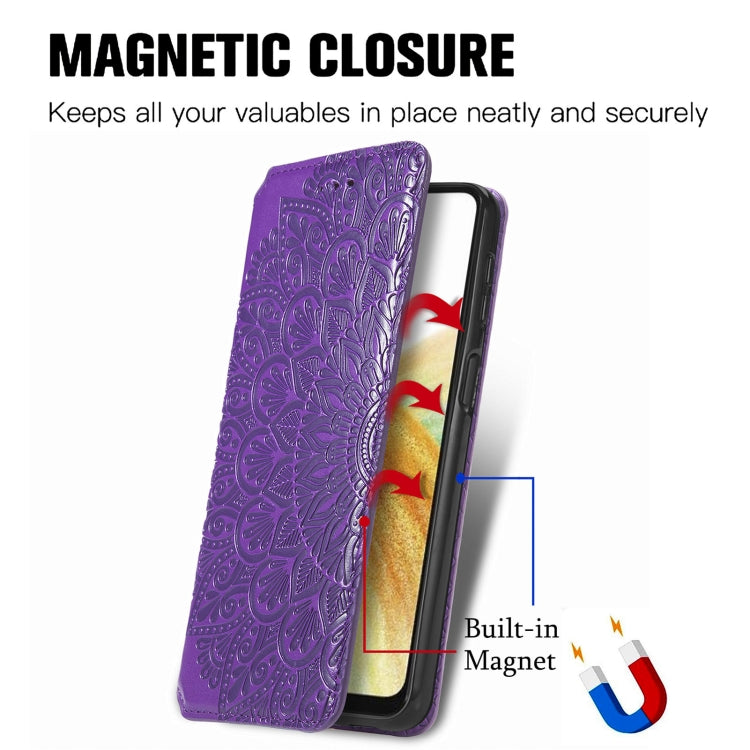 For Samsung Galaxy A13 4G Blooming Mandala Embossed Magnetic Leather Phone Case