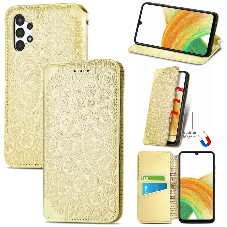 For Samsung Galaxy A13 4G Blooming Mandala Embossed Magnetic Leather Phone Case