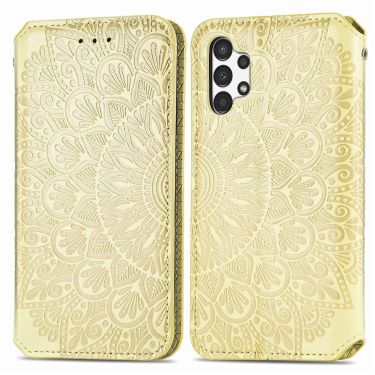 For Samsung Galaxy A13 4G Blooming Mandala Embossed Magnetic Leather Phone Case