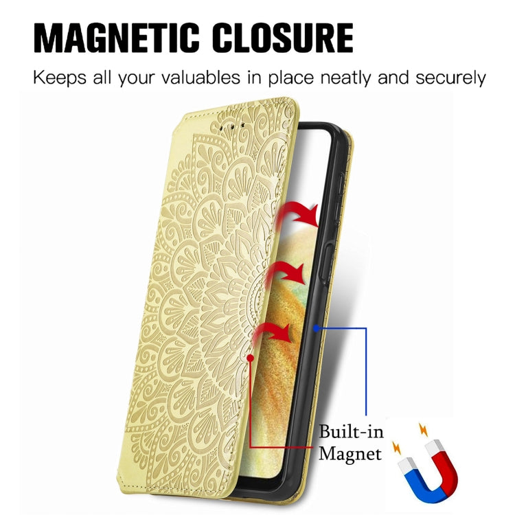 For Samsung Galaxy A13 4G Blooming Mandala Embossed Magnetic Leather Phone Case